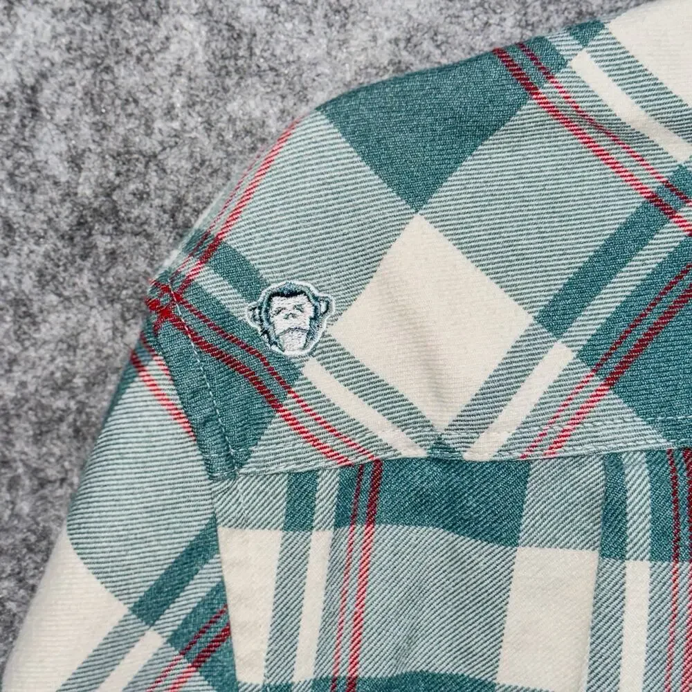 Howler Brothers Mens S Harkers Flannel Shirt Elbow Patches Green Cream Plaid